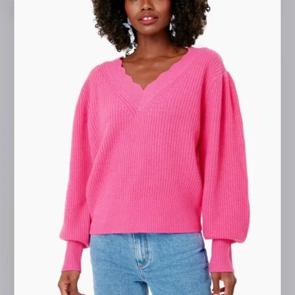 LoveShackFancy Celestina V-Neck Wool/Cashmere Sweater - Large